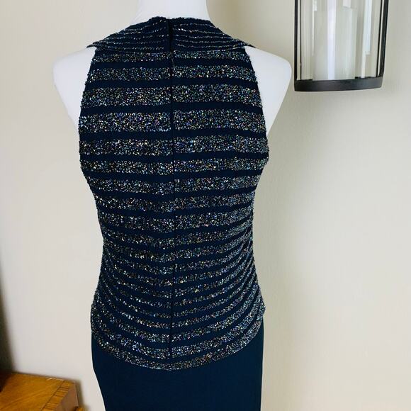 Vintage JKARA New York Size 10 Beaded Formal Evening Maxi Dress Navy Blue - Picture 7 of 10